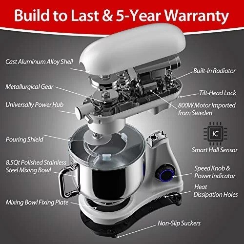 COOKLEE Stand Mixer, 800W 8.5Qt. Kitchen Mixer with DishwasherSafe Dough Hooks eBay