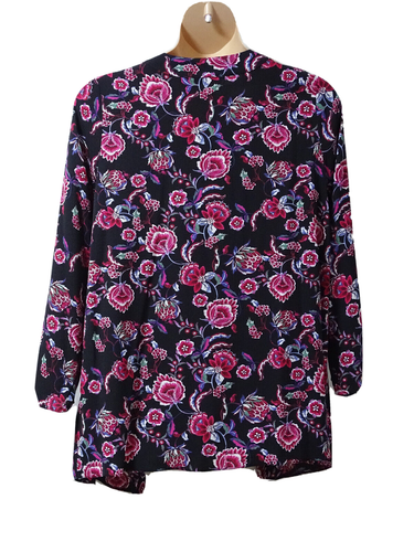 Evans Womens Lightweight Crepe Jacket Kimono Top size 18-20 Floral Red on Black - Picture 2 of 2