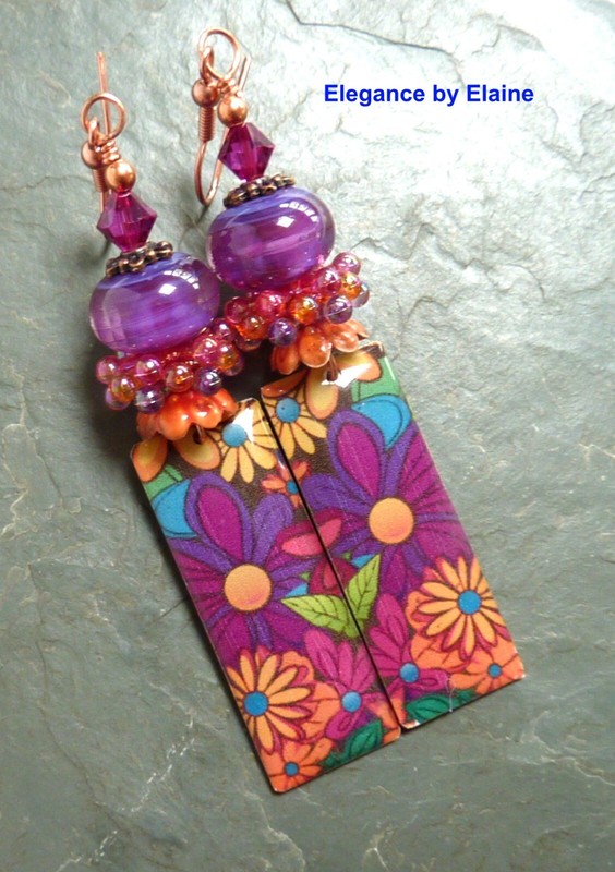 Purple & Fuchsia Earrings Flower Fun Handmade earrings  Colorful Flowers Retro