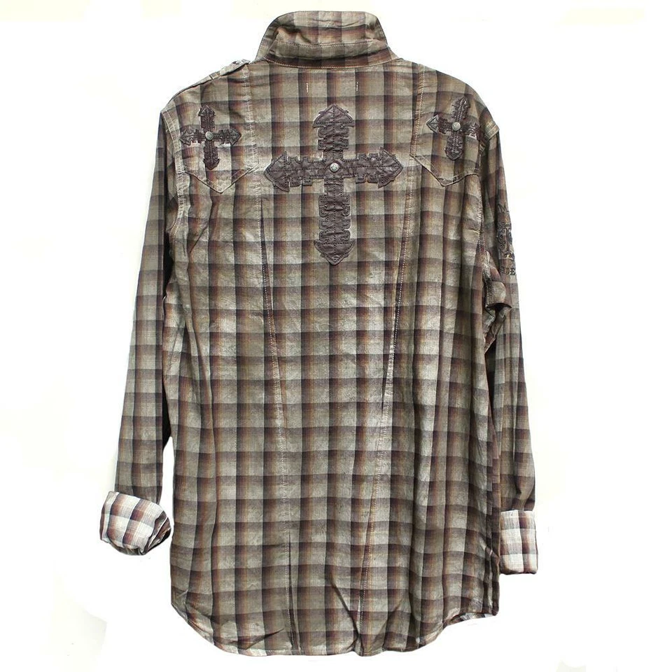 Nueva Camisa a Presión REMETEE Para Hombre Western Pearl Marrón Cruz a Cuadros - Súper Precio Foto 2 de 3