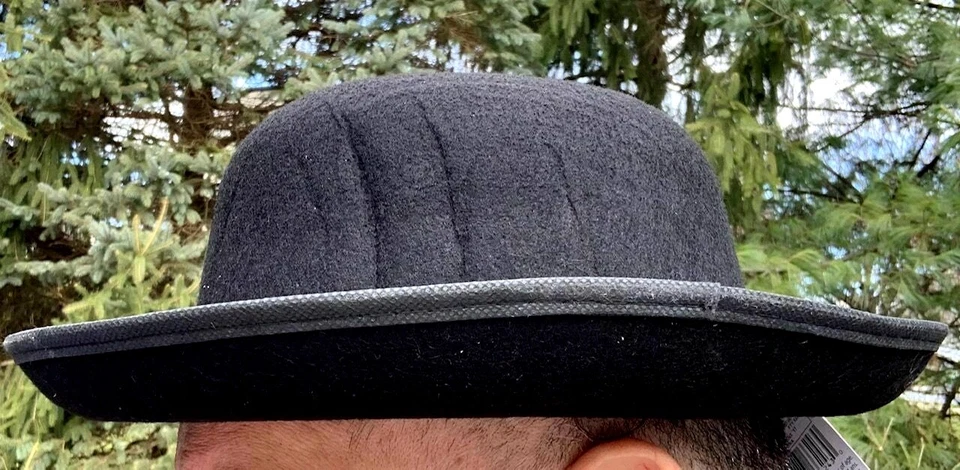 BLACK STEAMPUNK DERBY BOWLER HAT Stiff Felt Wide Brim Costume Cap Adult Size  - Image 2 of 4