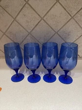 Vintage Libbey Premiere Cobalt Blue Iced Tea Glass Goblets, 4