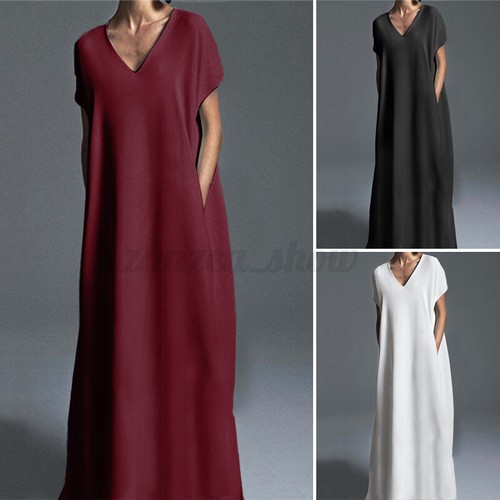 Sleeve V Neck Casual Long Maxi Dress 