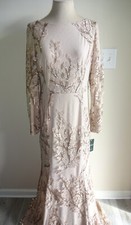 NWT Beige Lauren Ralph Lauren Evening Formal Dress Gown 8 Lined Sequins Branches