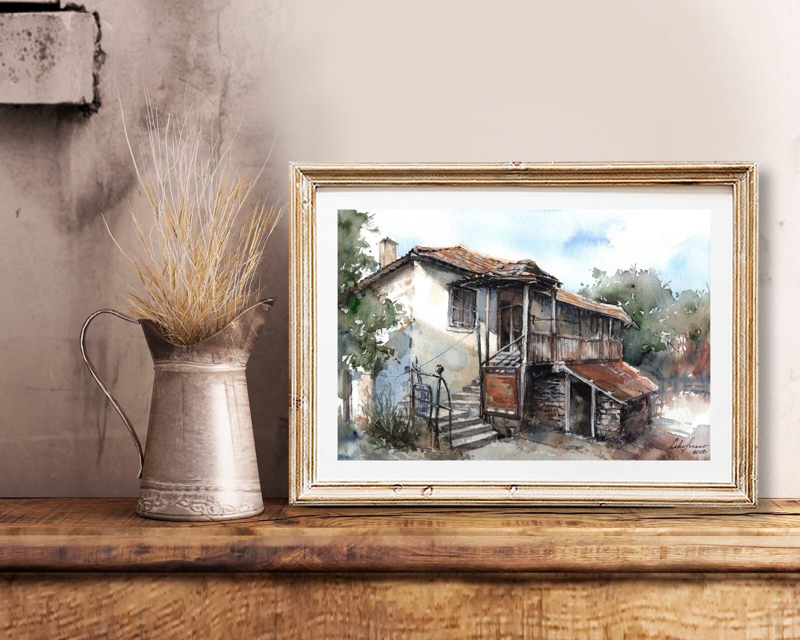Old house original watercolor painting, rustic barn painting. eBay