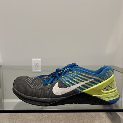 Nike Metcon DSX Flyknit Training Shoes Mens Sz 852930-400 Gray Blue  Volt