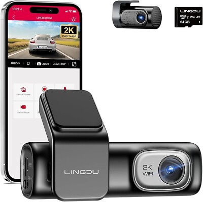 LINGDU D200 2K Dash Cam Front and Rear Built-in GPS WI-FI 0.96'' LCD ScreenCamera