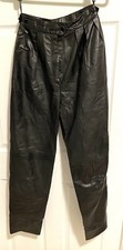 West Bay Vintage 80s Super High Rise Black Leather Pants Pleated Lined 6/8