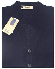 MAGLIA UOMO cardigan lana merinos 46 48 50 52 54 56 58 60 giacca bottoni Blu