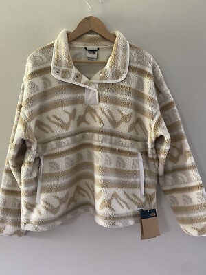 Womens The North Face Jacket Lodge Ski 1/4 Snap Sherpa Fleece Pullover Camel XL