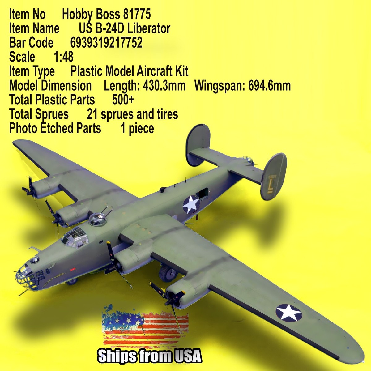 HOBBY BOSS 81775 1/48 CONSOLIDATED B-24D LIBERATOR PLASTIC MODEL