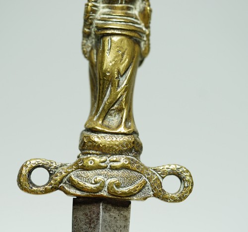 19c. French Romantic Dagger Knife Cast Bronze Woman Knight Sword Serpents Snakes - Picture 11 of 15