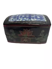 Vintage Double Happiness Trinket Box Chinese Pottery Shard & Lacquer