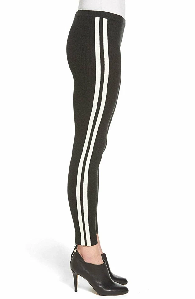 Leggings suéter a rayas HUE para mujer Racer, negros, pequeños Foto 3 de 4