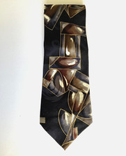 CHEZ ROFFE Vtg Black Brown Geometric Silk NECKTIE TIE