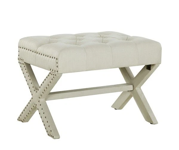 Otomana Chic Home Paige con cabeza de uñas acolchada de tela beige Foto 2 de 4