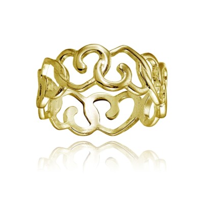 Yellow Gold Flashed 925 Silver Polished Intertwining Heart Eternity Band Ring S6