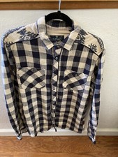 Buffalo David Bitton Mens L Long Sleeve Button Elbow Patch Flannel Shirt