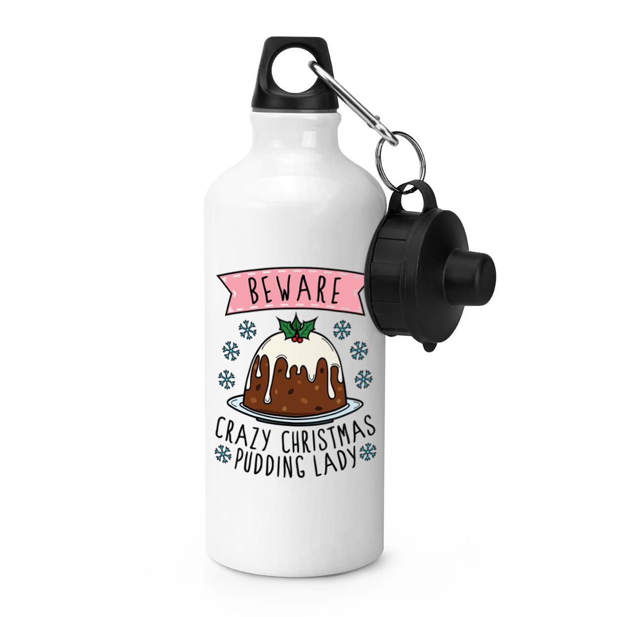 Beware Crazy Christmas Pudding Lady Sports Drinks Bottle - Funny Secret Santa