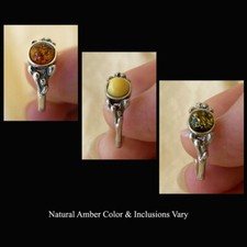 BALTIC BUTTERSCOTCH GREEN or HONEY AMBER STERLING SILVER HANDMADE RING