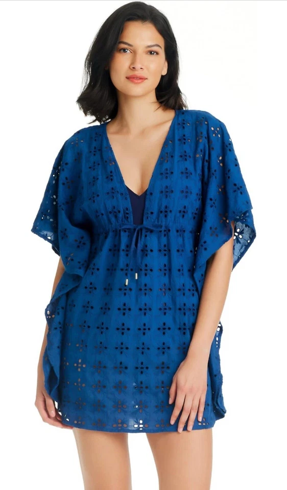 Túnica nova com etiquetas Bleu Rod Beattie 100% algodão ilhós natação azul caftan MED $97 - Imagem 4 de 4