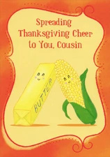 Designer Greetings Butter and Ear of Corn Juvenile Thanksgiving Card for Cousin