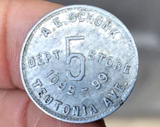 Trade Token Half Penny Schunk Checks A E SCHUNK Dept Store Milwaukee Wi 1907-24