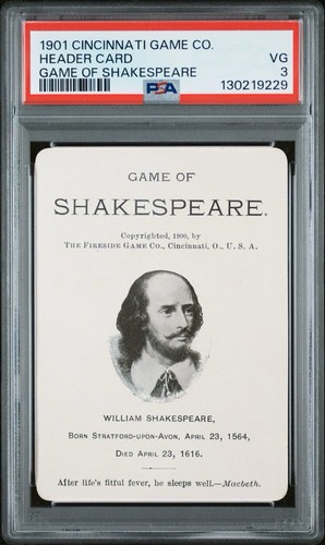 1901 cincinnati game co. #0 william shakespeare; header card PSA 3