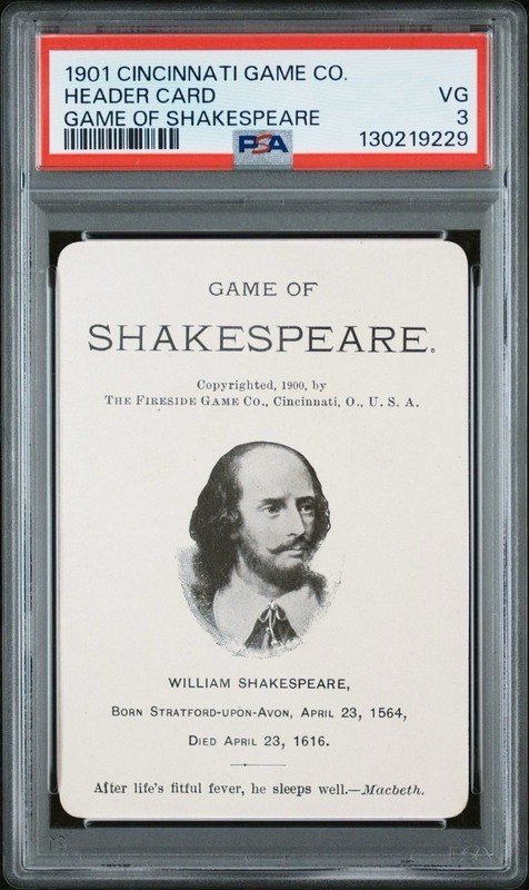 1901 cincinnati game co. #0 william shakespeare; header card PSA 3