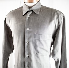 ERMENEGILDO ZEGNA Italy Silver Gray Geometric Cotton Dress Men Shirt Size 16.5