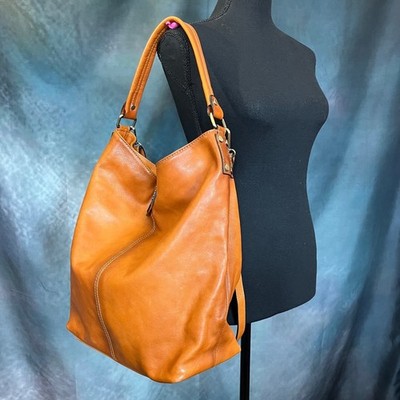 BRACCIALINI Firenze Italy Tan Leather Hobo Shoulder Bag Crest Logo
