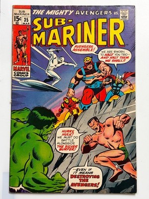 Sub-Mariner #35 (1971) Battle of Hulk, Silver Surfer and Namor vs The Avenger...