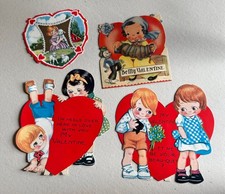 Lote de 4 tarjetas vintage de San Valentín años 20’s-1950’s corazones/amor nunca usadas