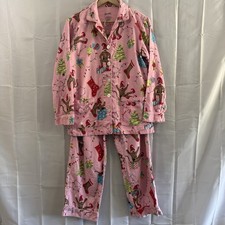 Nick Nora Pajamas Womens Christmas Sock Monkey Flannel Pink Holiday Cozy Pjs S