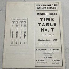 Chicago Milwaukee St. Paul & Railroad Company Timetable #7 Milwaukee Div 1970
