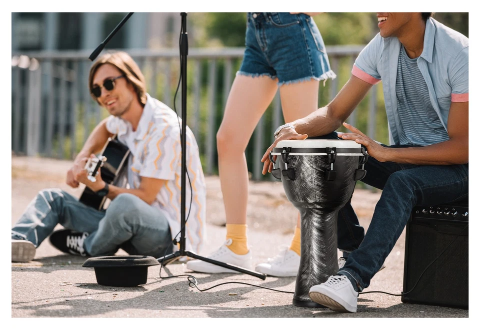 Djembe Africain Tambour Drum Percussions 10'' (25 cm) in PVC Argente Brosse - Photo 2/4