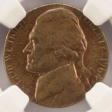 1964-D 5c Jefferson Nickel Struck on Cent Planchet NGC MS63 BN