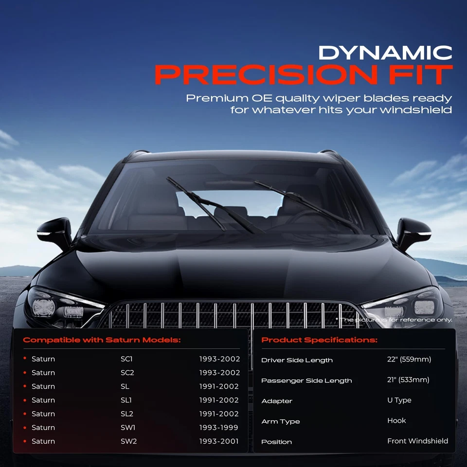 2x Limpiaparabrisas delantero de 22" y 21" para Saturn SC1 SC2 SL SL1 SL2 SW1 SW2 Foto 2 de 4