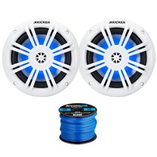 2x Kicker 51KM604WL KM 6.5" 150 Watts Max RGB LED Marine Speakers, 50 Feet Wire