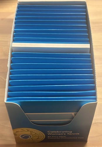 2025 Women's Australian Open Coloured UNC $2 Coin In Sealed Folder RAM Box of 20