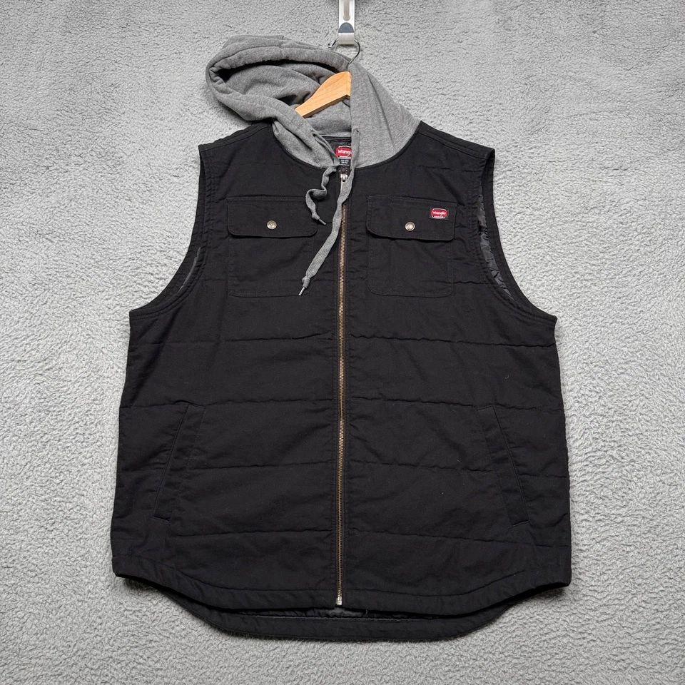 Wrangler Ropa de Trabajo Chaleco Para Hombres 2XL Negro Con Capucha Lona Acolchado Utilidad Cremallera Chaqueta Foto 2 de 4