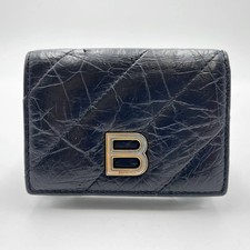 BALENCIAGA Crush Flap Coin Card Holder Quilted Leather Black Gold