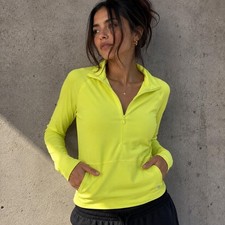 Apana Neon Yellow Quarter-Zip Pullover – Women's Small Bright neon yellow