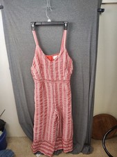 Anthropologie Ett:Twa Robin Red White Striped Cropped Jumpsuit Size L