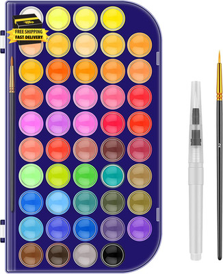 Paint Set, 48 Colors Non-Toxic Watercolor Paint with a Brush Refillable a Water