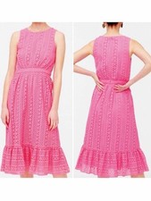 J. Crew WOMENS 00 Pink Brilliant Azalea Eyelet Embroidered Tiered Midi Dress