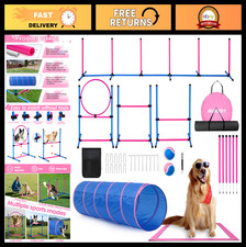 Backyard Dog Agility Course Set - 6 Weave Poles, Adjustable Hurdles, Tunnel  Mo