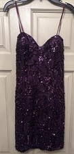 Vintage Scala Sequin Formal Cocktail Dress Purple Size 2 Small Silk Lined