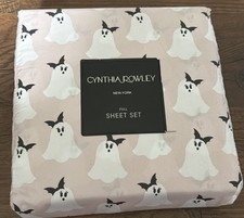 NEW PINK HALLOWEEN GHOSTS w/ BATS FULL SIZE SHEET SET CYNTHIA ROWLEY