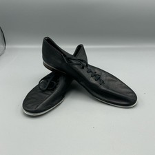 Vtg Capezio Black Tele Tone Tap Lace Up Shoes Leather 9 M Women  s USA Dance Flat